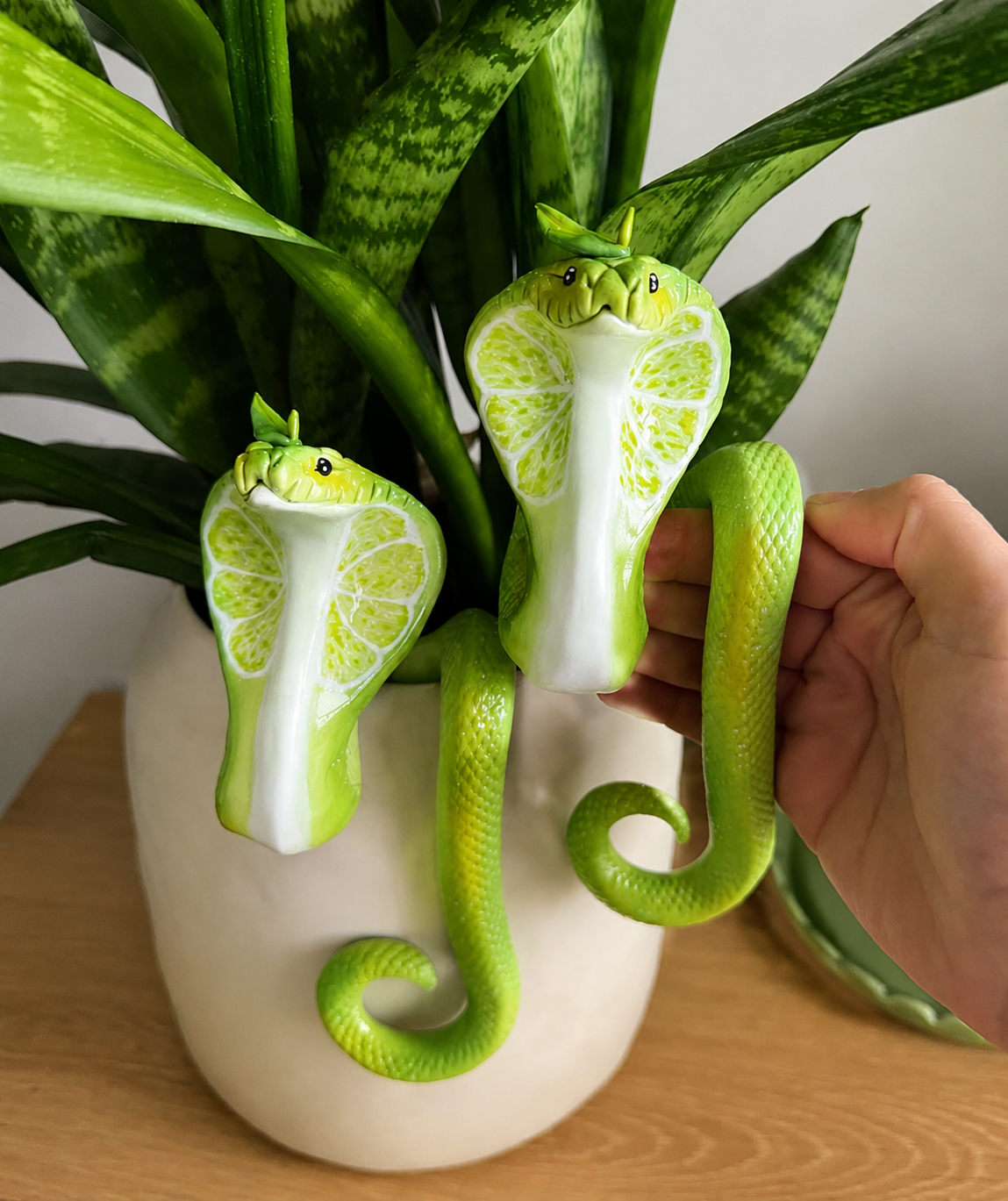 Lime Cobra Handcrafted Plant Pot Snake 🐍🌿