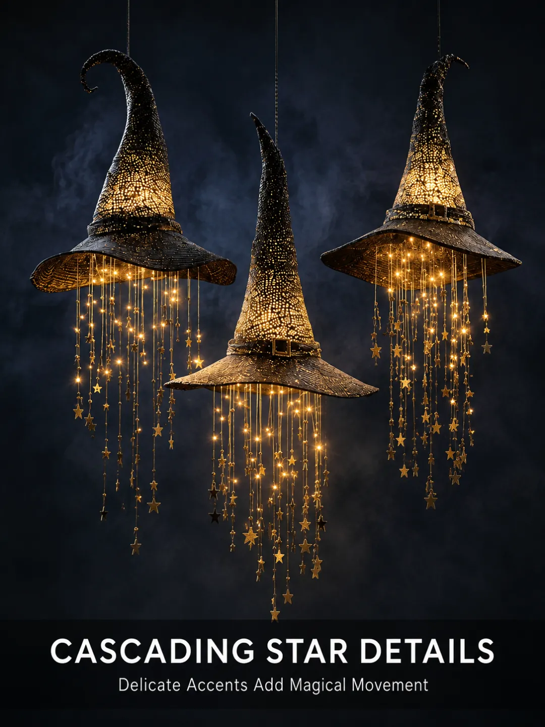 🧙‍♀️ Enchanted Witch Hat Hanging Decoration – Warm LED Glow for Halloween Nights
