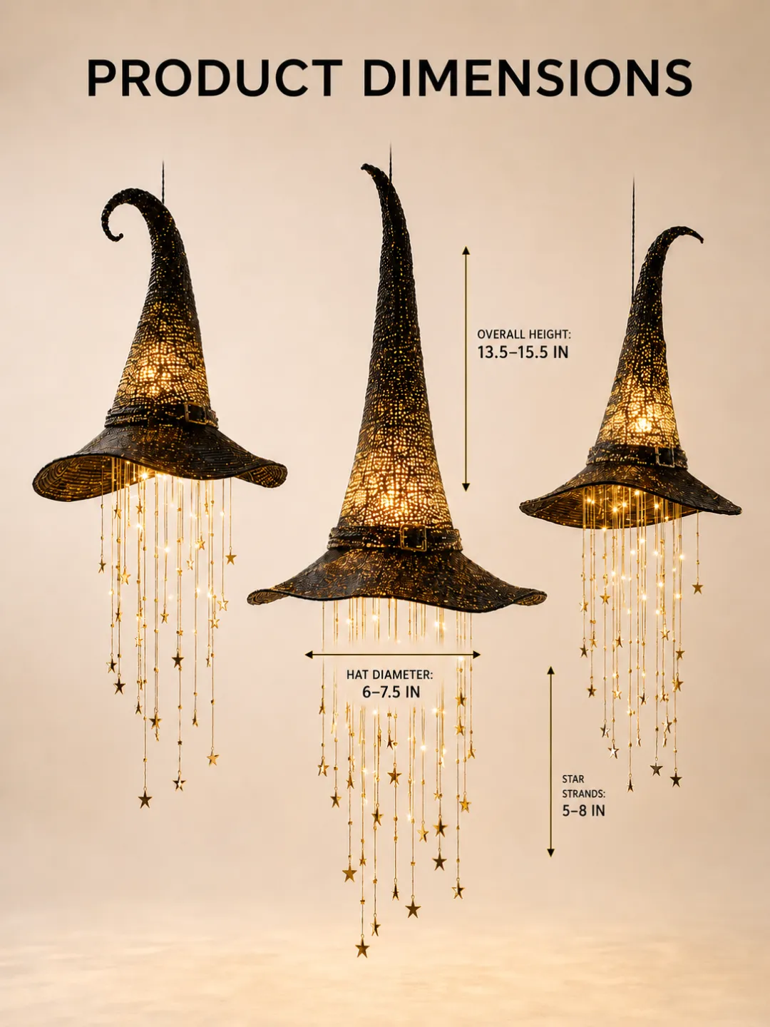 🧙‍♀️ Enchanted Witch Hat Hanging Decoration – Warm LED Glow for Halloween Nights
