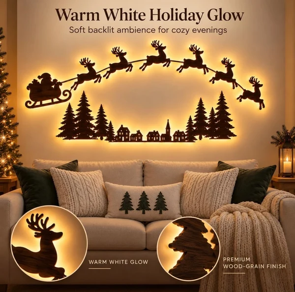 🎄 Santa & 6 Reindeer LED Wall Decor