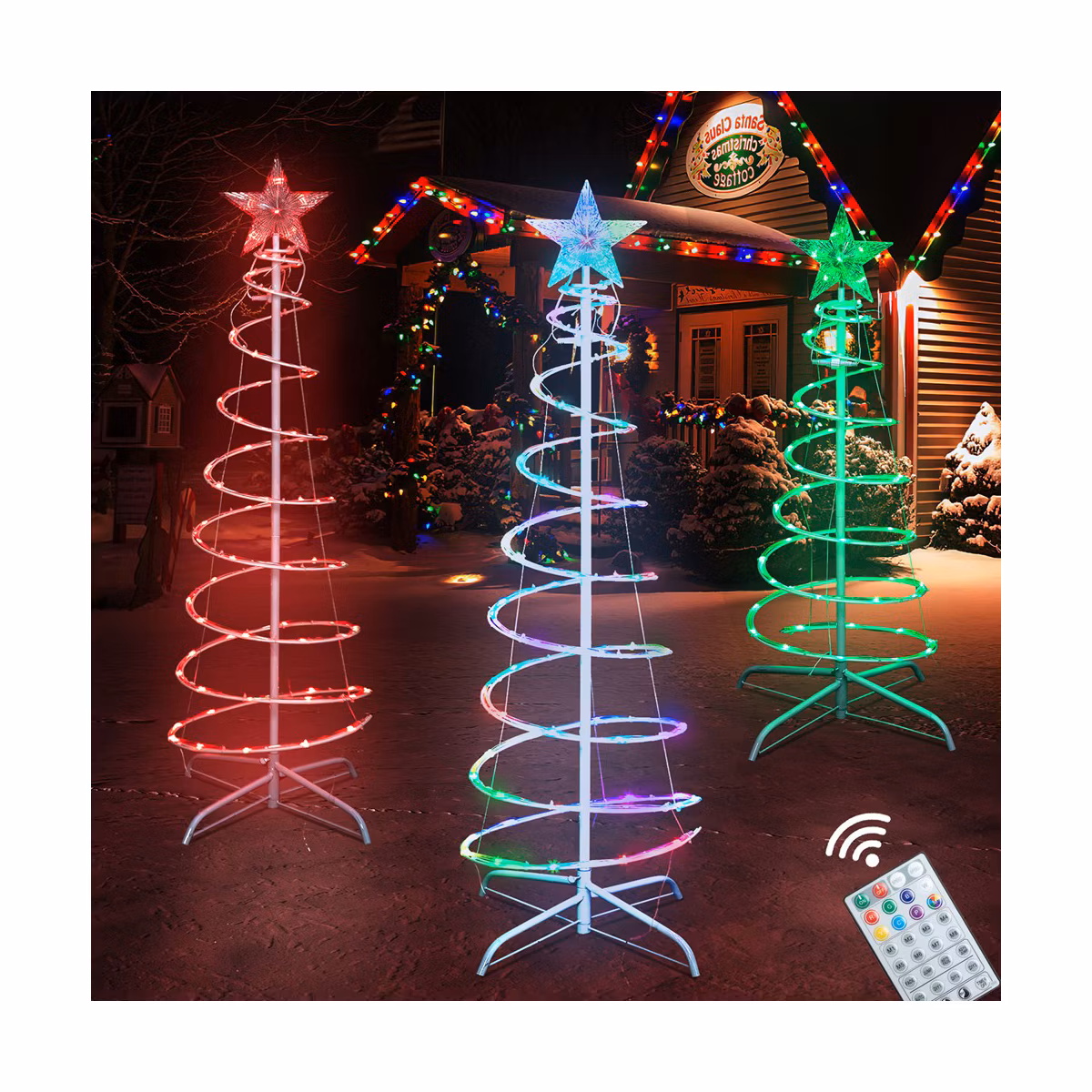 🎄 3 Pack Light Up Spiral Christmas Trees – 60" with 8 Light Modes
