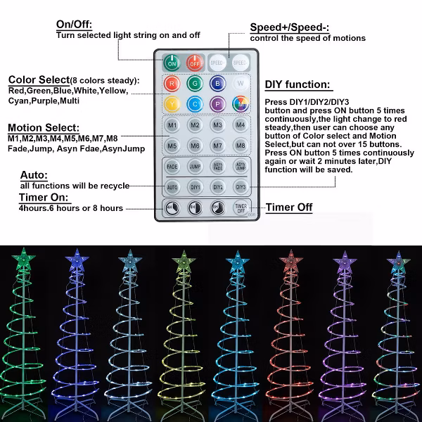 🎄 3 Pack Light Up Spiral Christmas Trees – 60" with 8 Light Modes