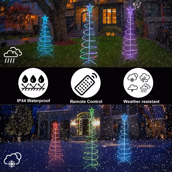 🎄 3 Pack Light Up Spiral Christmas Trees – 60" with 8 Light Modes