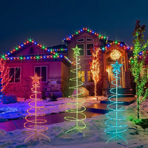 🎄 3 Pack Light Up Spiral Christmas Trees – 60" with 8 Light Modes