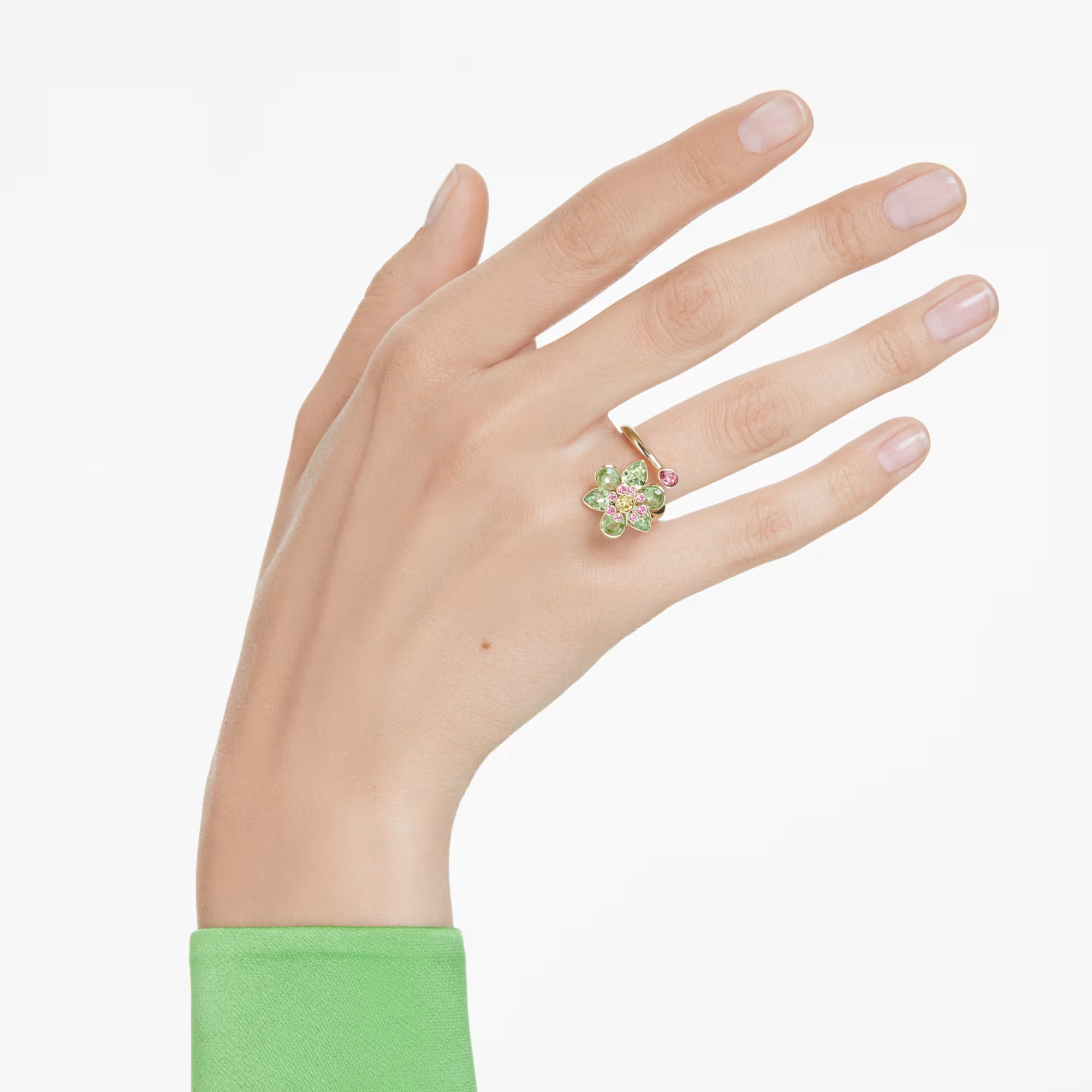 Jetta Green Floral Open Ring