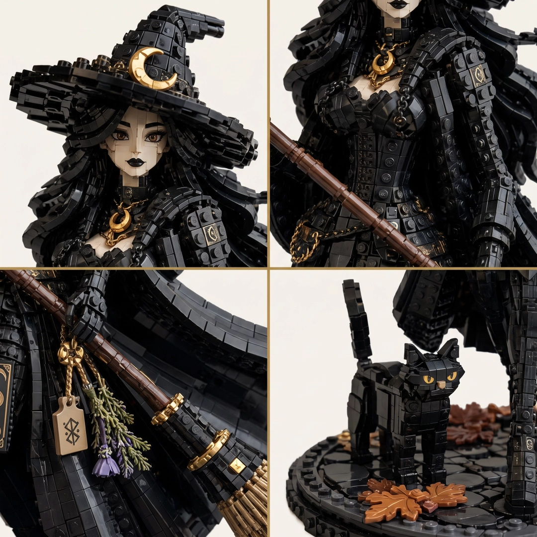 🌙 Moonlit Witch & Black Cat — Autumn Coven Guardian Collector Building Set