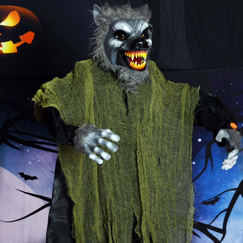 Moving jaw on werewolf Halloween decoration