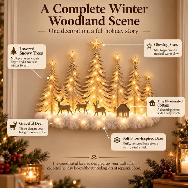 🌲 Winter Woodland Wall Light – A Complete Holiday Scene