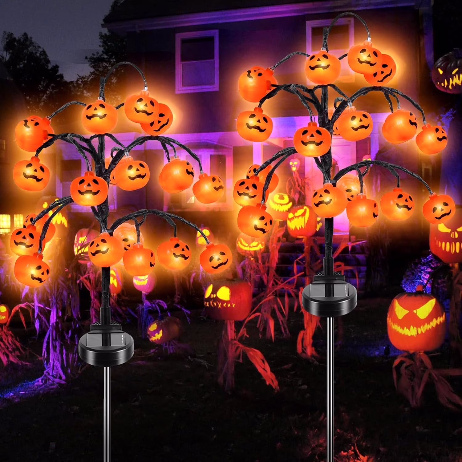 🎃 A Branch of Glowing Pumpkins – 20 Lights, One Spooky Statement