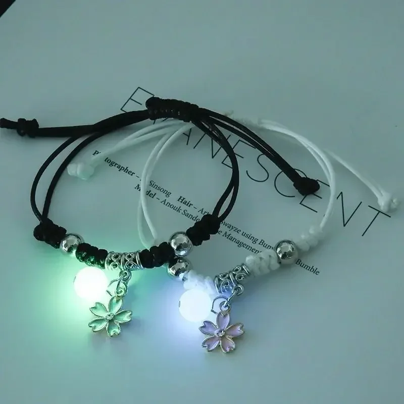 2PC Luminous Beads Star Couple Bracelet for Women Men Charm Cat Flower Heart Key Lock Cross Matching Friend Bracelets Jewelry