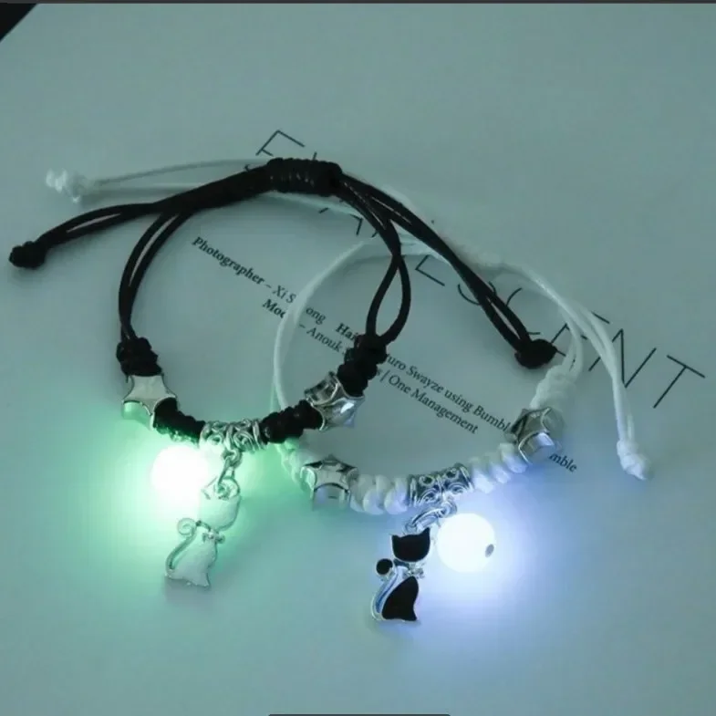 2PC Luminous Beads Star Couple Bracelet for Women Men Charm Cat Flower Heart Key Lock Cross Matching Friend Bracelets Jewelry