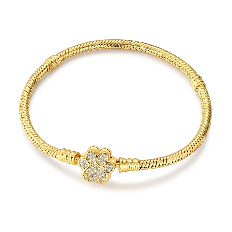 925 Sterling Silver Bracelets 17-20CM Original Golden Sparkling Heart Shaped Bracelet Fit DIY Charms Beads Fashion Women Jewelry