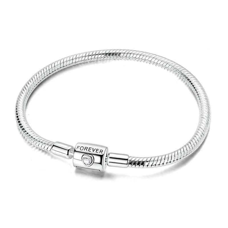925 Sterling Silver Bracelets 17-20CM Original Golden Sparkling Heart Shaped Bracelet Fit DIY Charms Beads Fashion Women Jewelry