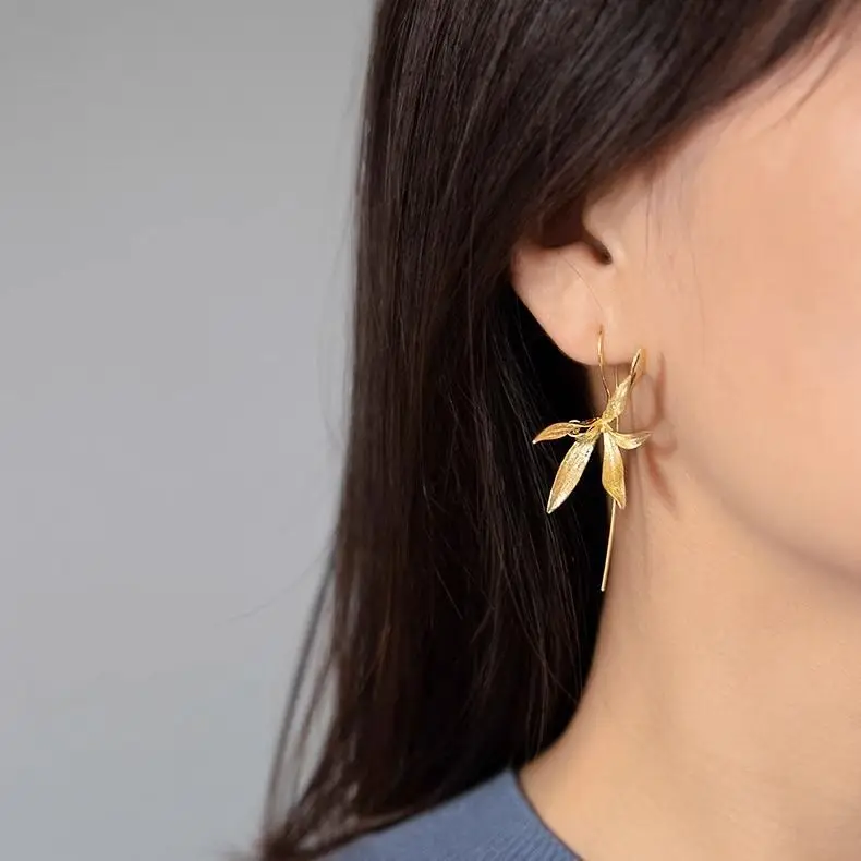 New 925 Sterling Silver Drop Earrings Golden Flower Petal Pearl Elegant For Women Girl Gift Jewelry Dropshipping Wholesale