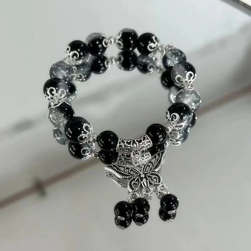Creative Personalized Beaded Bracelet Red Crystal Feather Pendant Bracelet New Women Vintage Elastic Beaded Chain Accessories