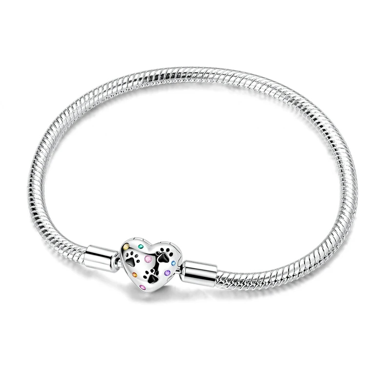 925 Sterling Silver Bracelets 17-20CM Original Golden Sparkling Heart Shaped Bracelet Fit DIY Charms Beads Fashion Women Jewelry