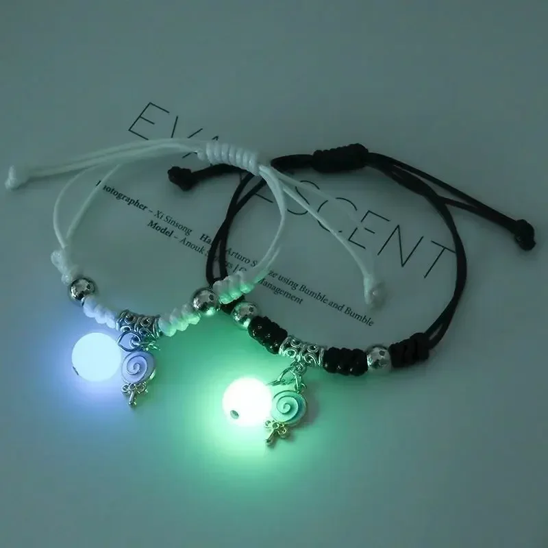 2PC Luminous Beads Star Couple Bracelet for Women Men Charm Cat Flower Heart Key Lock Cross Matching Friend Bracelets Jewelry