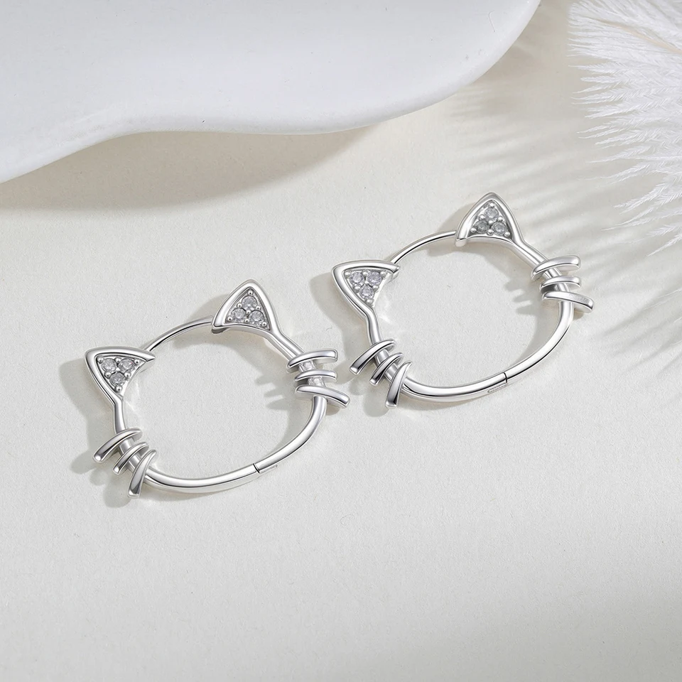 2026 Fashion Simple Hollow Cute Cat Stud Earrings Women's 925 Sterling Silver Hypoallergenic Earrings Teen Girls Jewelry Gifts