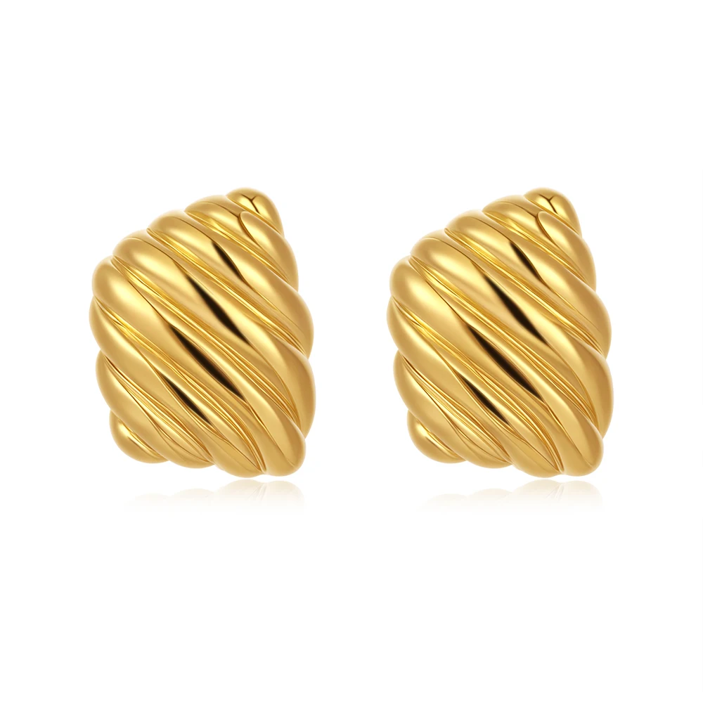 Vintage Texture Gold Plated Stainless Steel Earrings for Women Geometric Circle Twist Statement Earring Fashion Jewelry Bijoux