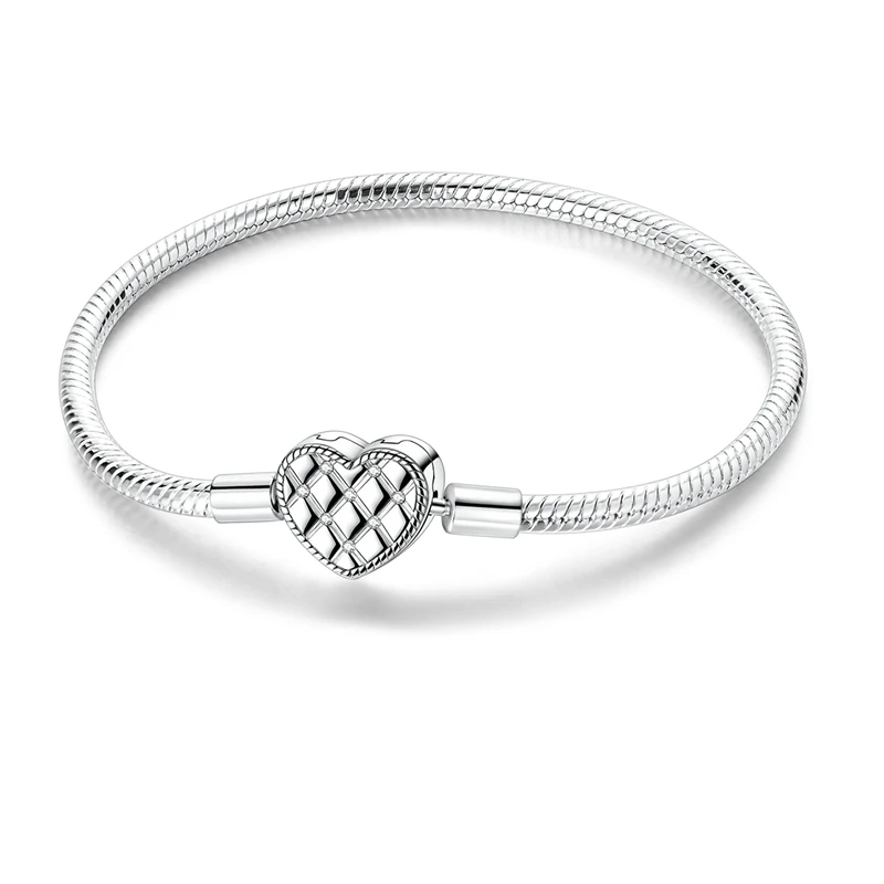 925 Sterling Silver Bracelets 17-20CM Original Golden Sparkling Heart Shaped Bracelet Fit DIY Charms Beads Fashion Women Jewelry