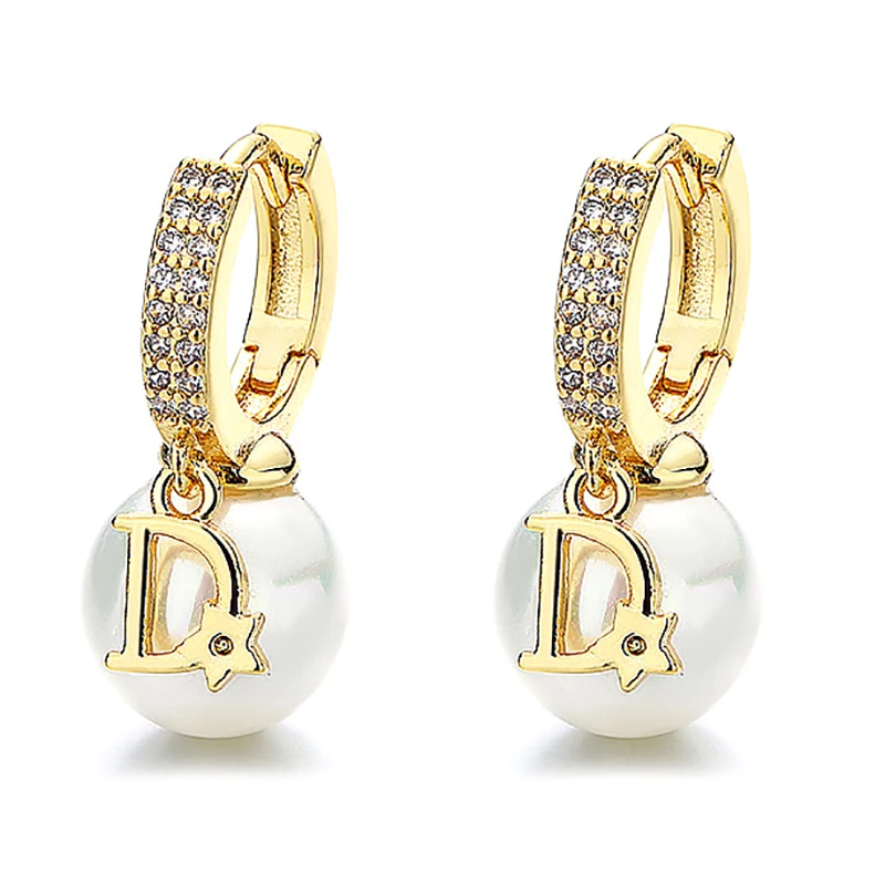 Korean Version Pearl High-end Feeling Light Luxury Trendy Temperament D-letter Atmospheric Earrings For Women Jewelry