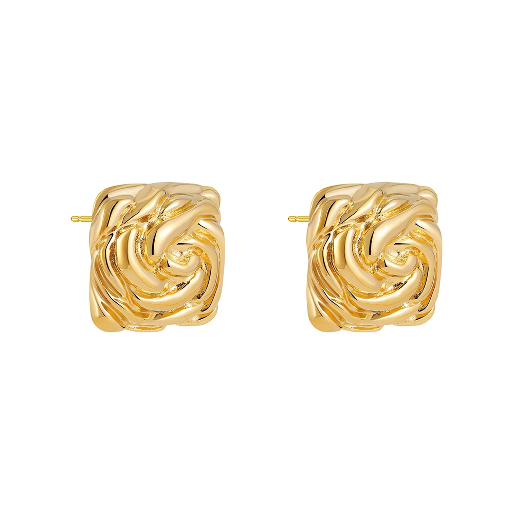 Vintage Texture Gold Plated Stainless Steel Earrings for Women Geometric Circle Twist Statement Earring Fashion Jewelry Bijoux