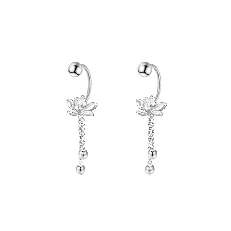 925 Sterling Silver Vintage Lotus Earrings for Women Cute Sweet Screw Design Silver Color Bowknot Earrings Vintage Jewelry Gifts