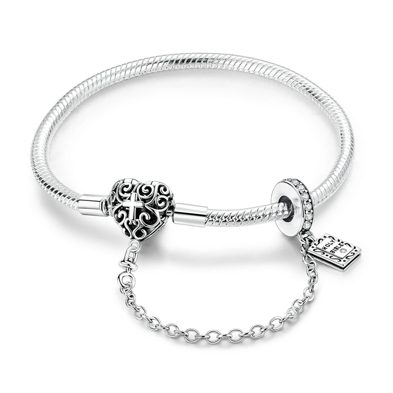 925 Sterling Silver Bracelets 17-20CM Original Golden Sparkling Heart Shaped Bracelet Fit DIY Charms Beads Fashion Women Jewelry
