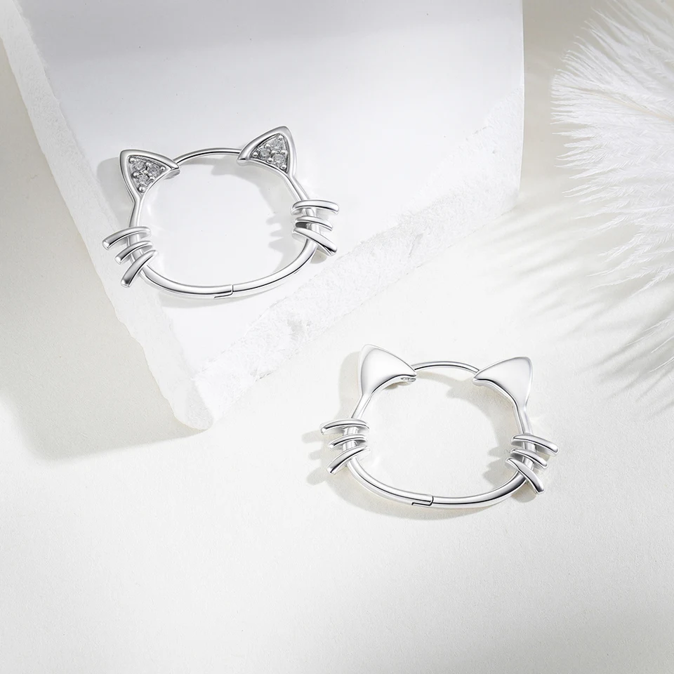 2026 Fashion Simple Hollow Cute Cat Stud Earrings Women's 925 Sterling Silver Hypoallergenic Earrings Teen Girls Jewelry Gifts