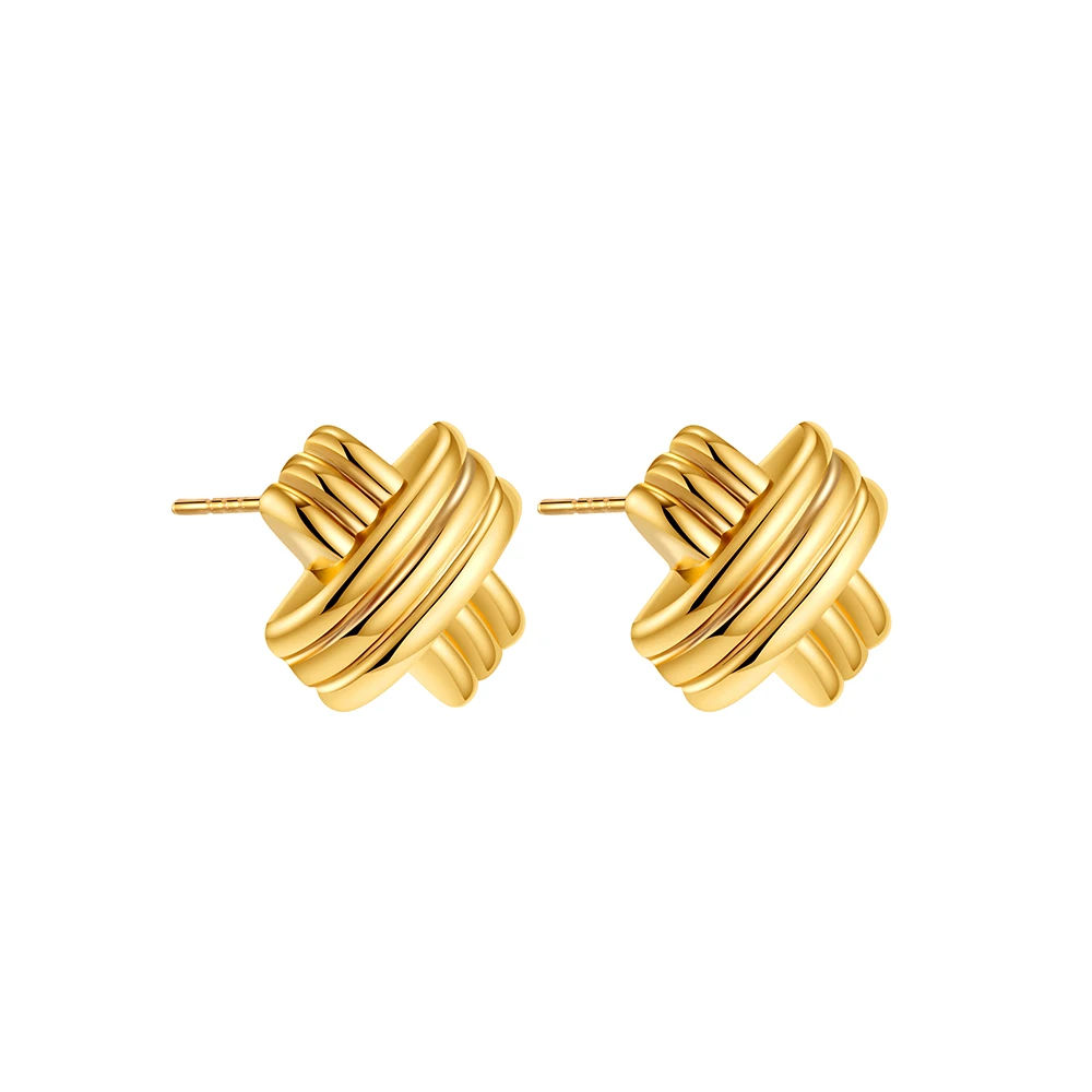 Vintage Texture Gold Plated Stainless Steel Earrings for Women Geometric Circle Twist Statement Earring Fashion Jewelry Bijoux