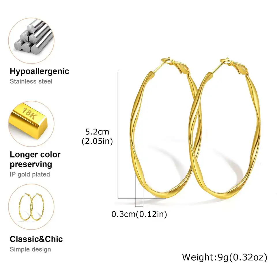 Prjewel Stainless Steel Twist Circle Women Earrings Click-Top Mobius Hoop Hies Earring Tarnish And Nickel Free Mother's Day Gift
