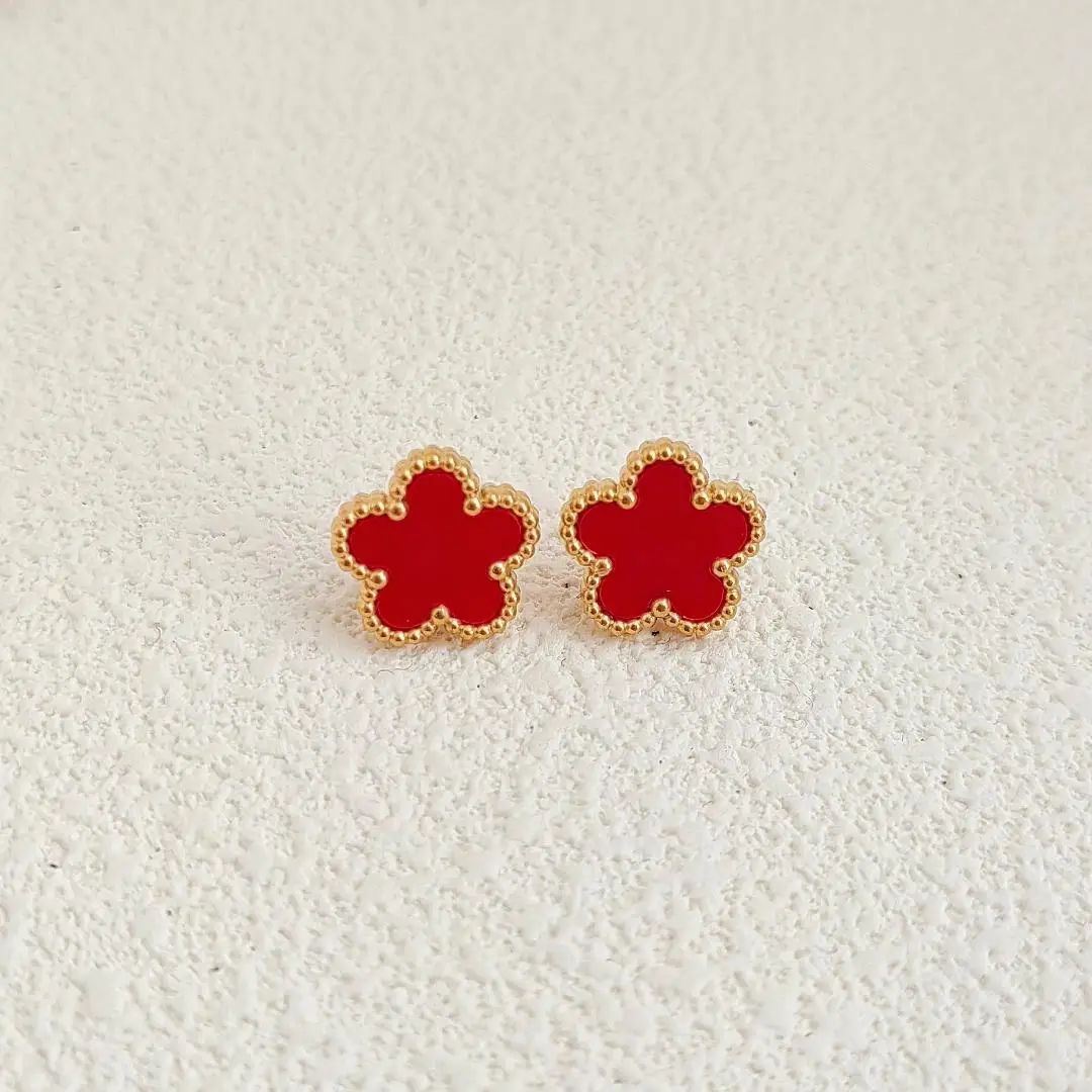 14K Gold Plated Stainless Steel Necklace Woman Five Leaf Petals Double Sided Necklaces for Women Pendant Flower Clover Jewelry