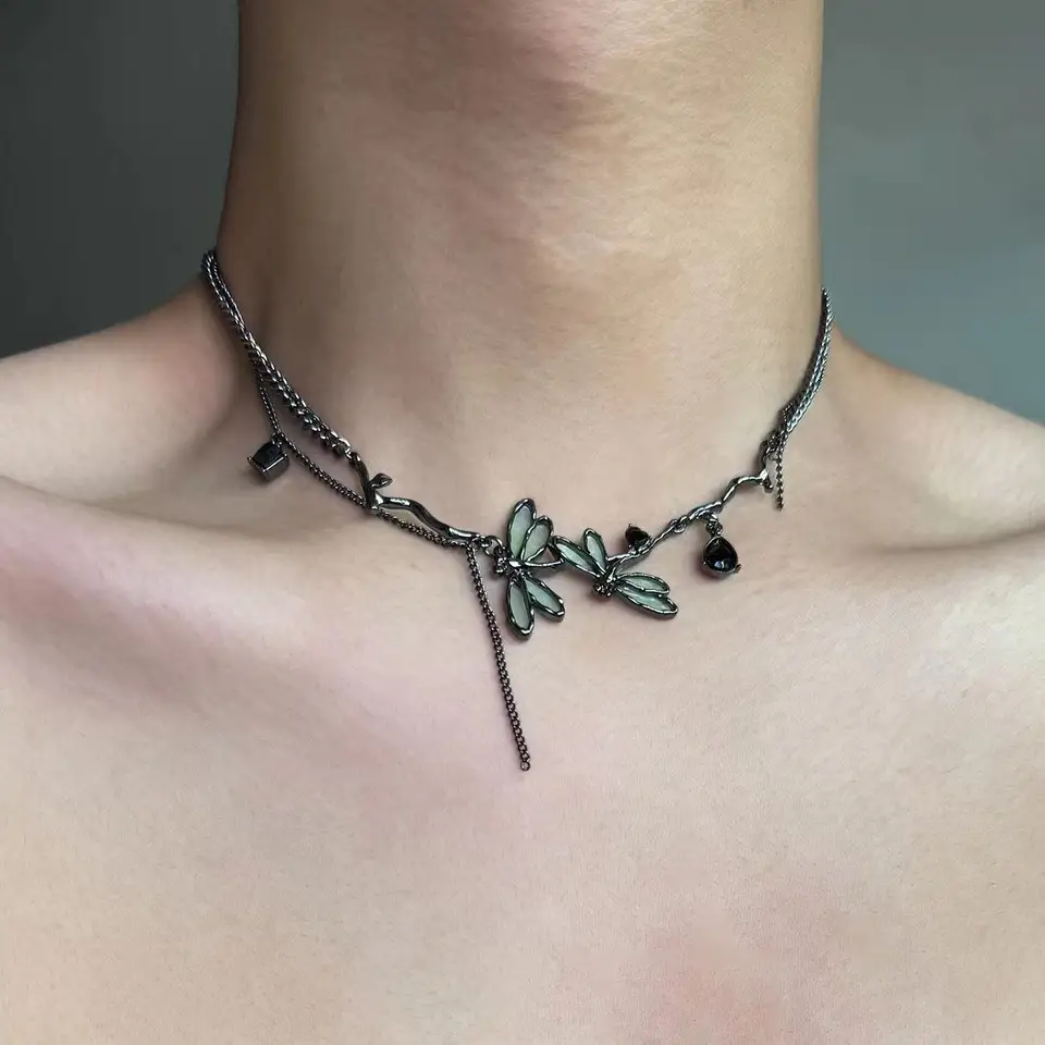 Y2k Black Dragonfly Choker Necklace for Women Gothic Party Jewelry Accessories