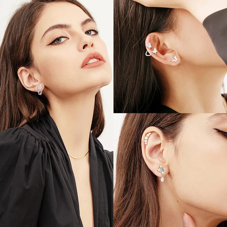 Bobisty 1PC 16G Cartilage Earrings Helix Earrings for Women Stainless Steel Helix Piercing Jewelry Leaf Butterfly CZ Studs