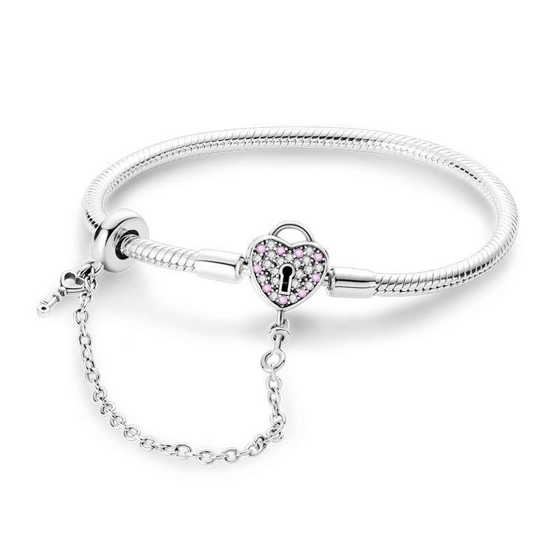 925 Sterling Silver Bracelets 17-20CM Original Golden Sparkling Heart Shaped Bracelet Fit DIY Charms Beads Fashion Women Jewelry