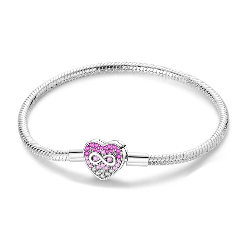 925 Sterling Silver Bracelets 17-20CM Original Golden Sparkling Heart Shaped Bracelet Fit DIY Charms Beads Fashion Women Jewelry