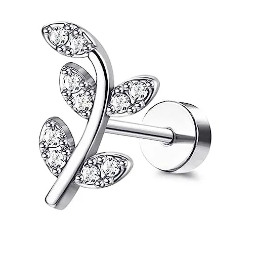 Bobisty 1PC 16G Cartilage Earrings Helix Earrings for Women Stainless Steel Helix Piercing Jewelry Leaf Butterfly CZ Studs