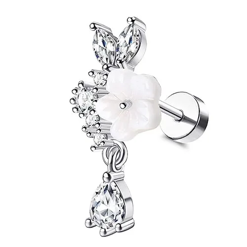 Bobisty 1PC 16G Cartilage Earrings Helix Earrings for Women Stainless Steel Helix Piercing Jewelry Leaf Butterfly CZ Studs