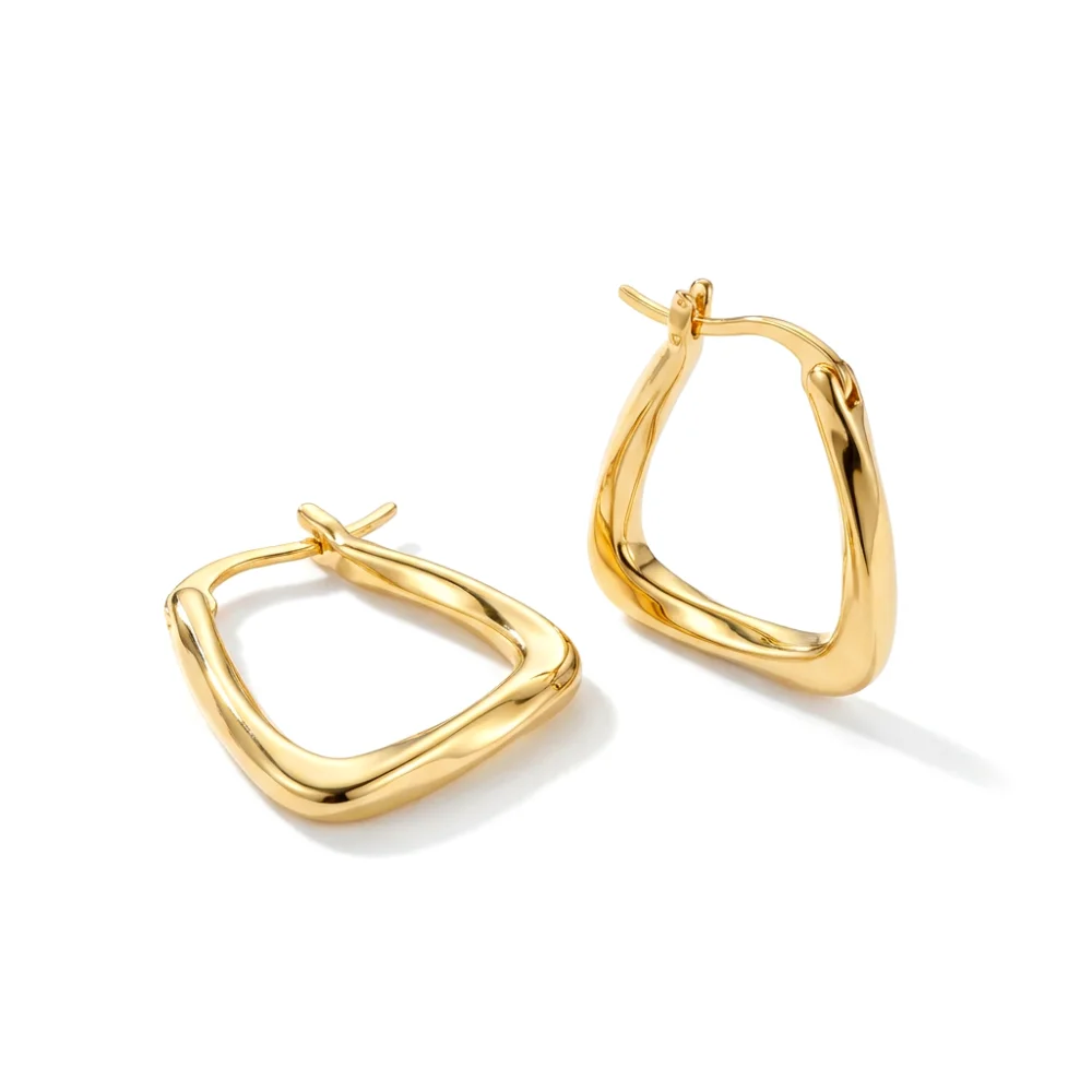 Stainless Steel Gold Color Geometric Design Twisted Square Hoop Earrings For Women Creative Young Girls Party Wedding Jewelry