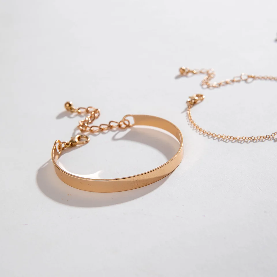3Pcs/ Set Bohemia Minimalism Metal Rhinestone Chain Bracelet Set for Women Metal Bangle Gold Color Jewelry Gifts
