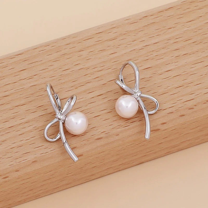 New 925 Sterling Silver Drop Earrings Golden Flower Petal Pearl Elegant For Women Girl Gift Jewelry Dropshipping Wholesale
