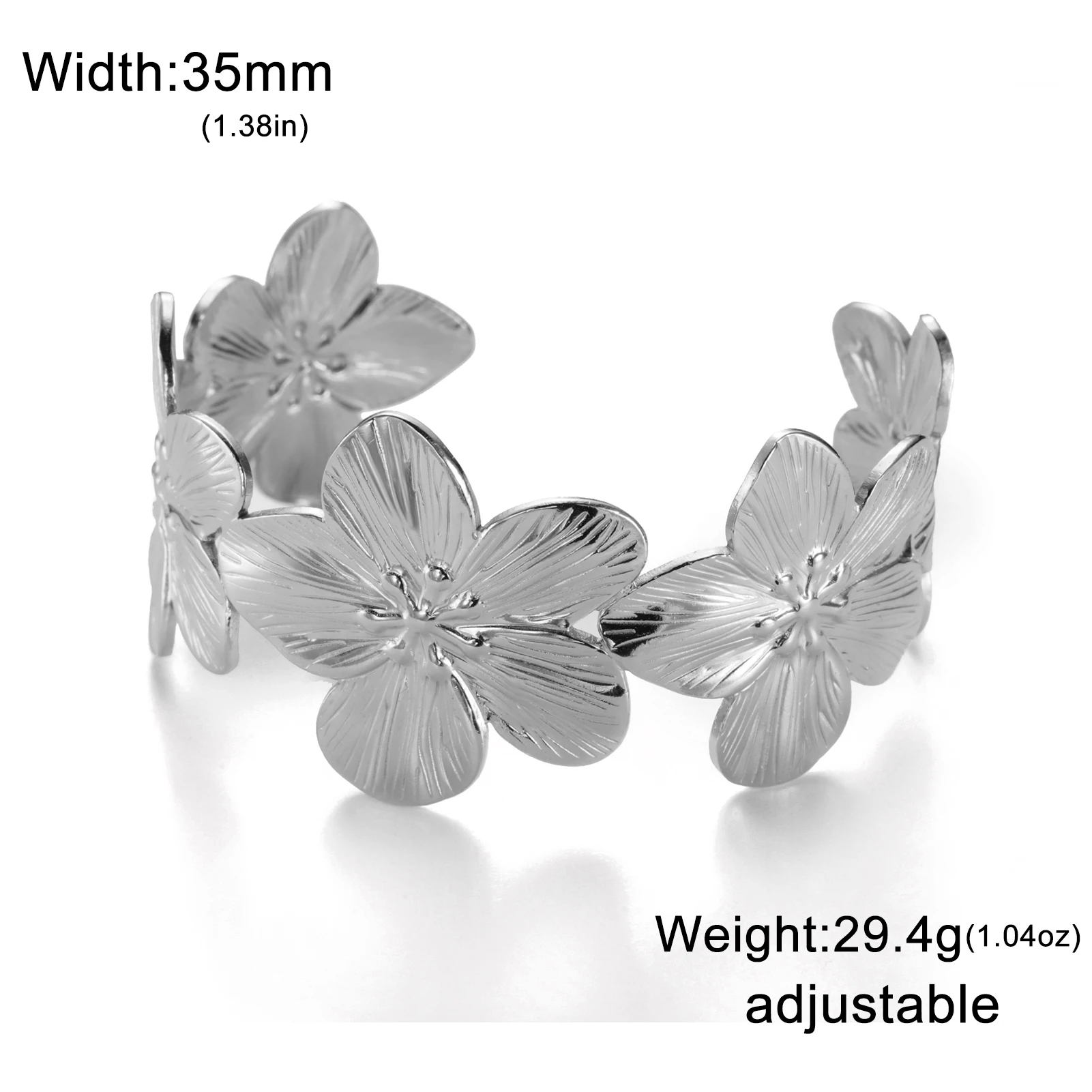 Teamer Fashion Big Flowers Cuff Bracelet for Women Stainless Steel Gold Color Bangle Bohemian Jewelry Wedding Gift