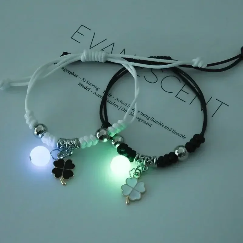 2PC Luminous Beads Star Couple Bracelet for Women Men Charm Cat Flower Heart Key Lock Cross Matching Friend Bracelets Jewelry