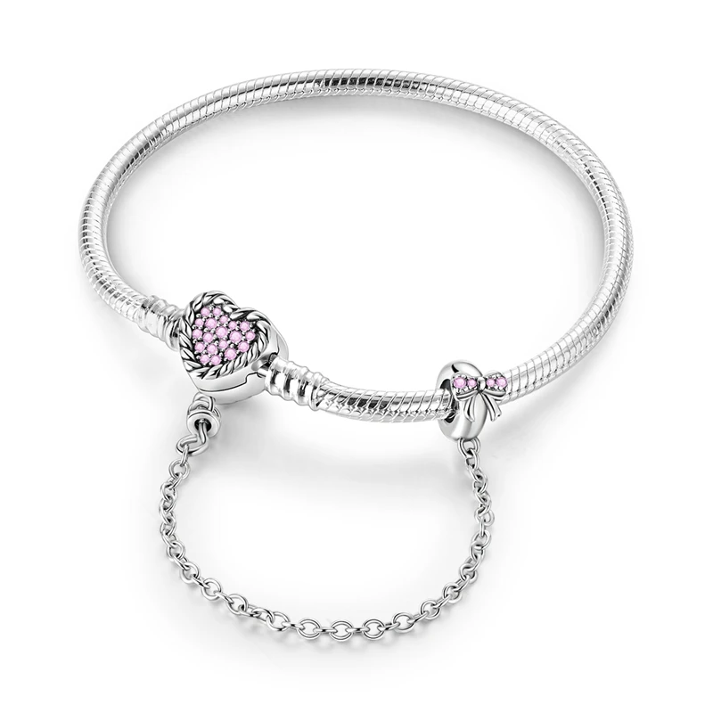 925 Sterling Silver Bracelets 17-20CM Original Golden Sparkling Heart Shaped Bracelet Fit DIY Charms Beads Fashion Women Jewelry