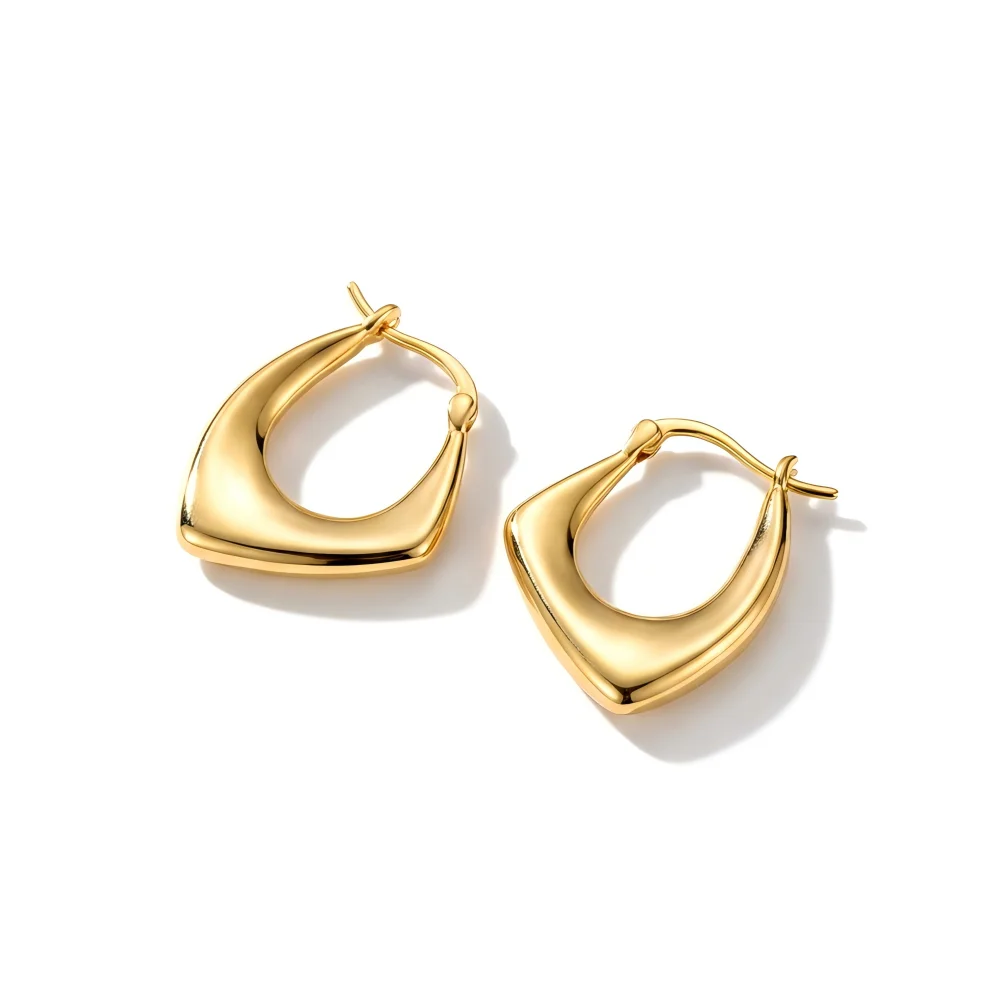 Stainless Steel Gold Color Geometric Design Twisted Square Hoop Earrings For Women Creative Young Girls Party Wedding Jewelry