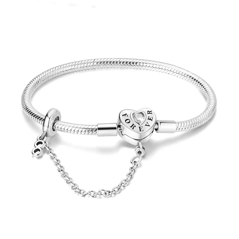 925 Sterling Silver Bracelets 17-20CM Original Golden Sparkling Heart Shaped Bracelet Fit DIY Charms Beads Fashion Women Jewelry