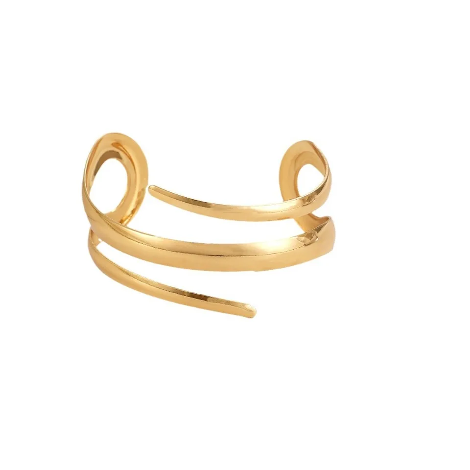 European and American Thick Bracelet and Ring Jewelry Set for Women Gold Color Geometric Line Bracelet Ring Combination Set Gift