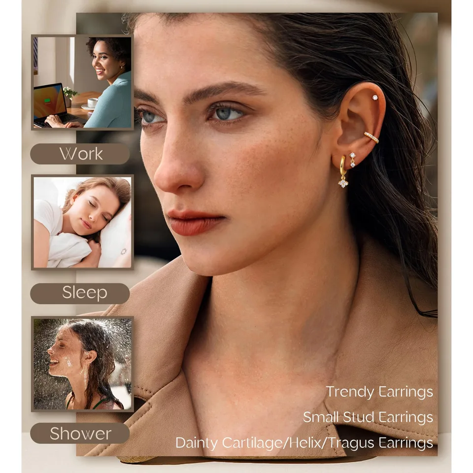 Drperfect 1pc Earrings for Sensitive Ears Surgical Steel Earrings for Women Dainty Flat Back Earring Stud Hoop Cartilage Earring