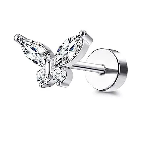 Bobisty 1PC 16G Cartilage Earrings Helix Earrings for Women Stainless Steel Helix Piercing Jewelry Leaf Butterfly CZ Studs