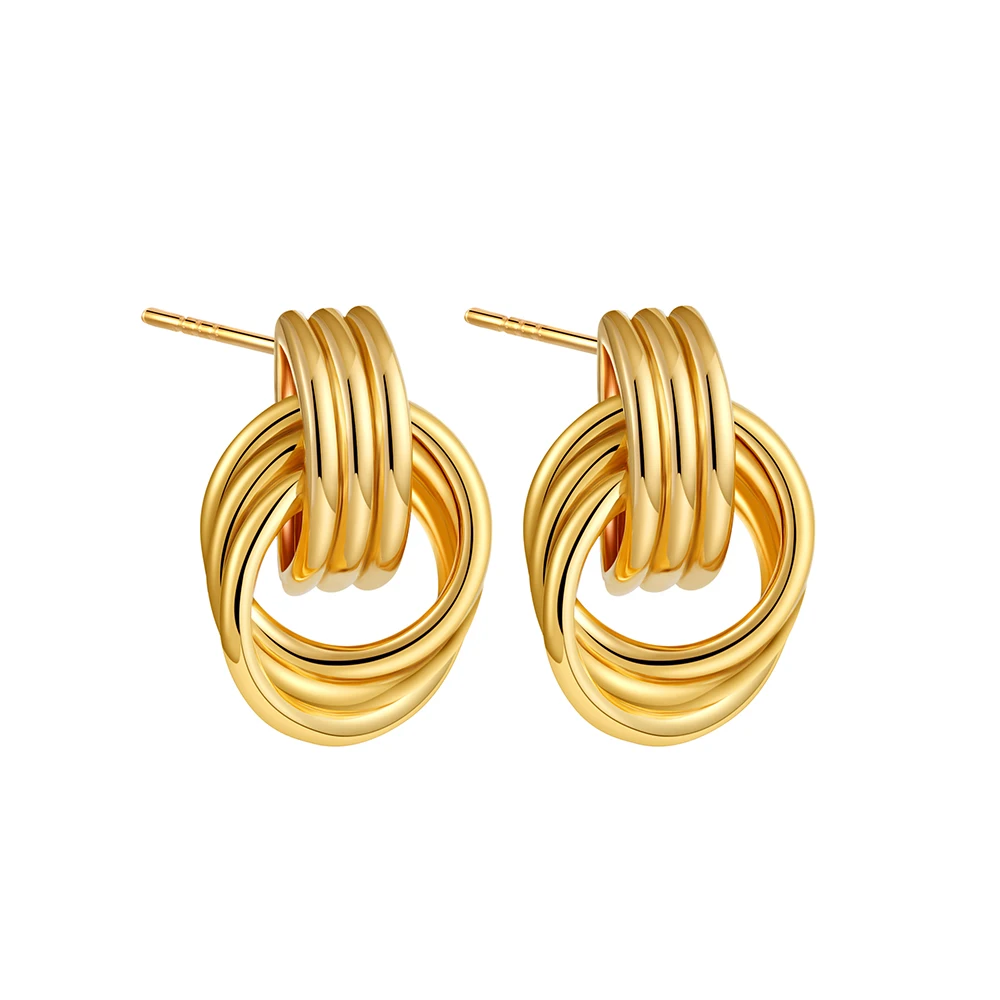 Vintage Texture Gold Plated Stainless Steel Earrings for Women Geometric Circle Twist Statement Earring Fashion Jewelry Bijoux